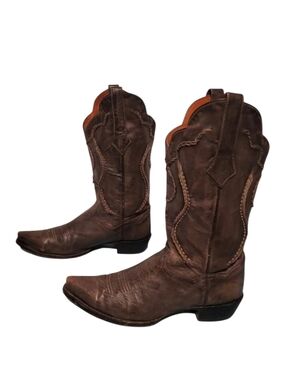Vintage Dan Post Gray Leather Stitched Cowboy Western Boots Men's Size 9.5D
